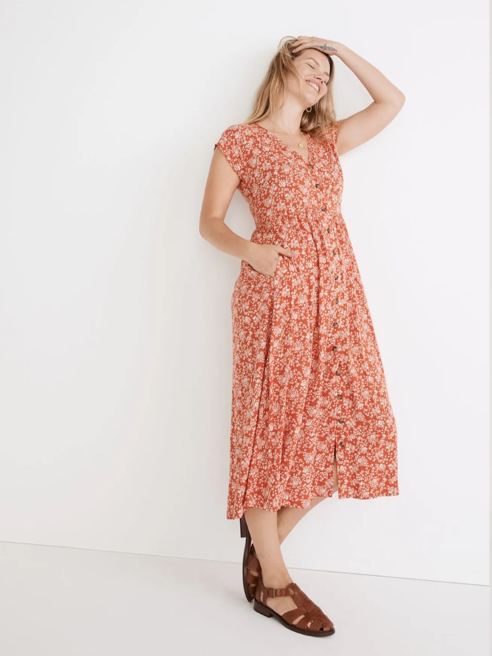 Madewell // Button-Front Piazza Floral Midi Dress in Fresh Chili - Picture 2 of 12